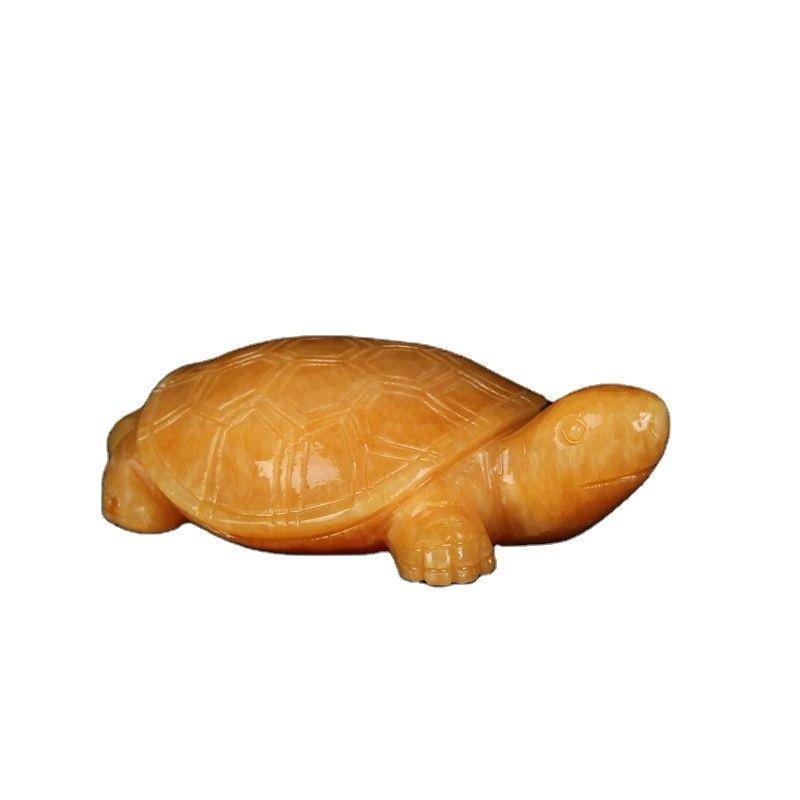 Feng Shui-Stil Polsterte Gelbe Jade Schildkröte Edelstein Schnitztisch Totem Glücksbringer