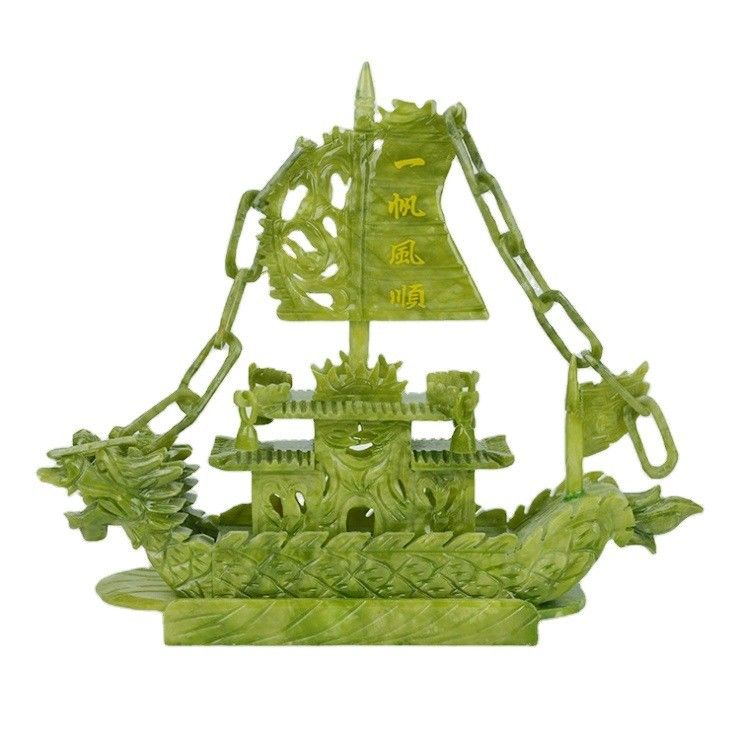 27cm Natürliche Chinesische Jade Dragon Boat Craft Für Dekor OEM ODM Annahme