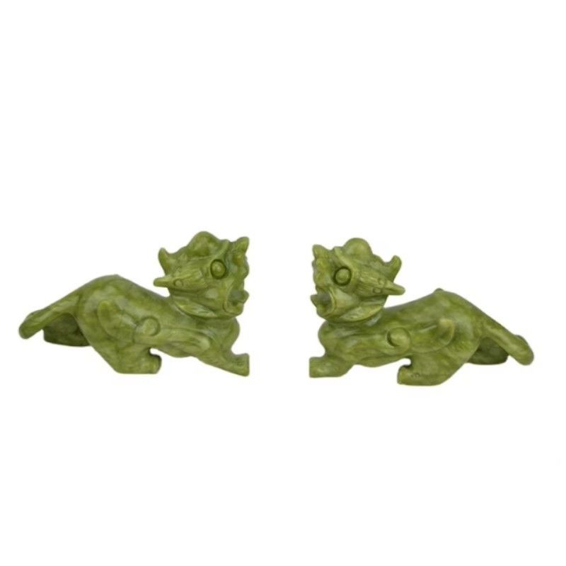Grünes Handwerk Feng Shui Heimdekorationen Natürlicher Jade Polster Pixiu Ornamente Paar von 2 mit und Druckmethode Sonstiges