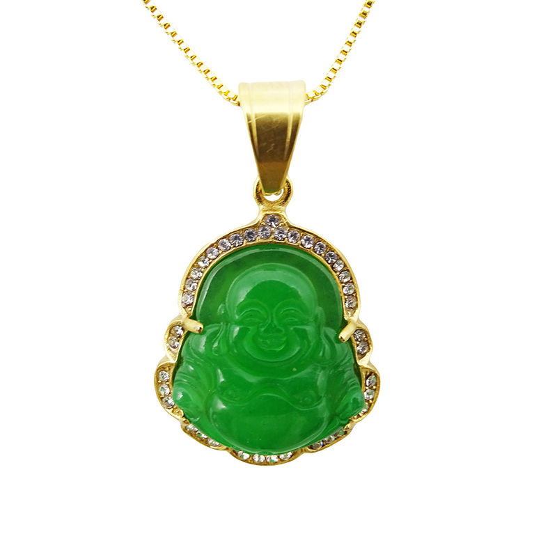 Buddhismus Thema Gravur Schnitztyp Glückslächender Buddha Anhänger Kette Halsketten Amulet Schmuck für Männer Frauen Jungen