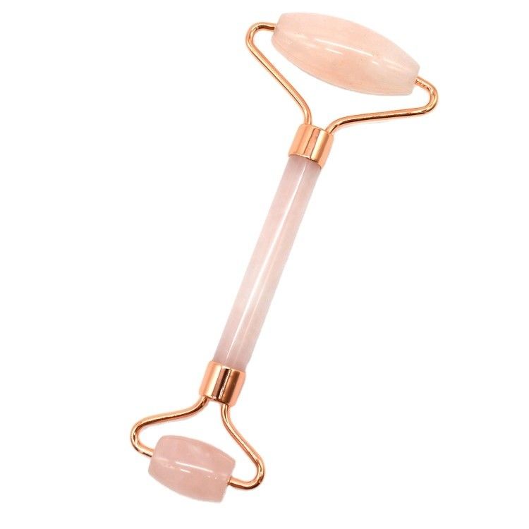 Customized Logo Availabled Rose Gold Jade Roller für Gesichtshautpflege 100% natürliche Doppelkopf Rose Quarz Gesichtsroller Gesichtsschlankung