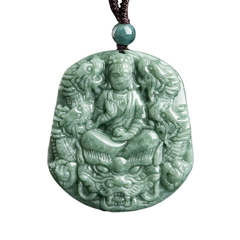 Neun Drachen aus natürlichem Jade geschnitzt Guan Yin Anhänger Halskette Eine einzigartige Ergänzung zu Ihrer Schmuckkollektion