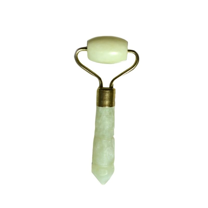 Silber Mini Jade Stone Gesichtsrolle für Augen und Gesicht Anti-Aging Massage Natur Green Jade Roller Gesichtsmassager 110 * 55mm