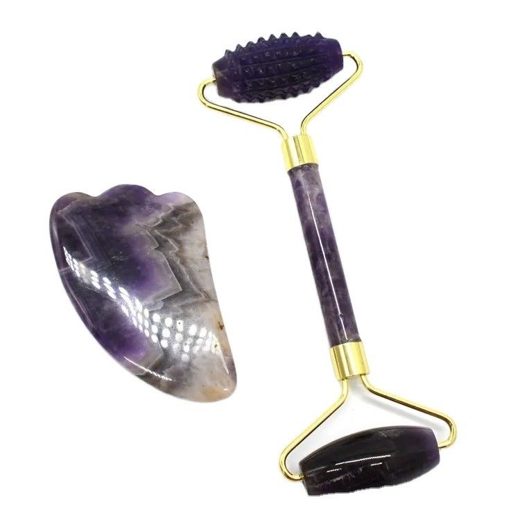 Gesichts- und Körpermassage Guasha Schönheitsmittel Trending Produkt 2024 Natürlicher Amethyst Jade Gesichtsroller Gua Sha Massager