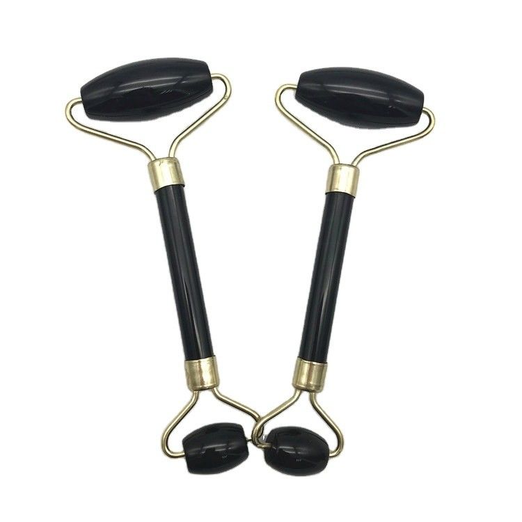 2024 Natürlicher Schwarzer Obsidian Gua Sha Jade Gesichts-Guasha-Roller-Massager für Gesichts- und Nackenpflege Schönheit von Silver Metal
