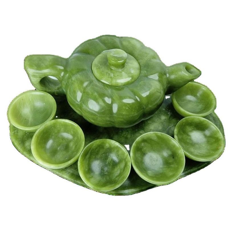 Chinesische traditionelle Handwerk Jade Teekanne Set mit 6 Tassen und 1 Jade Platte Limited Edition Gemstone Collection