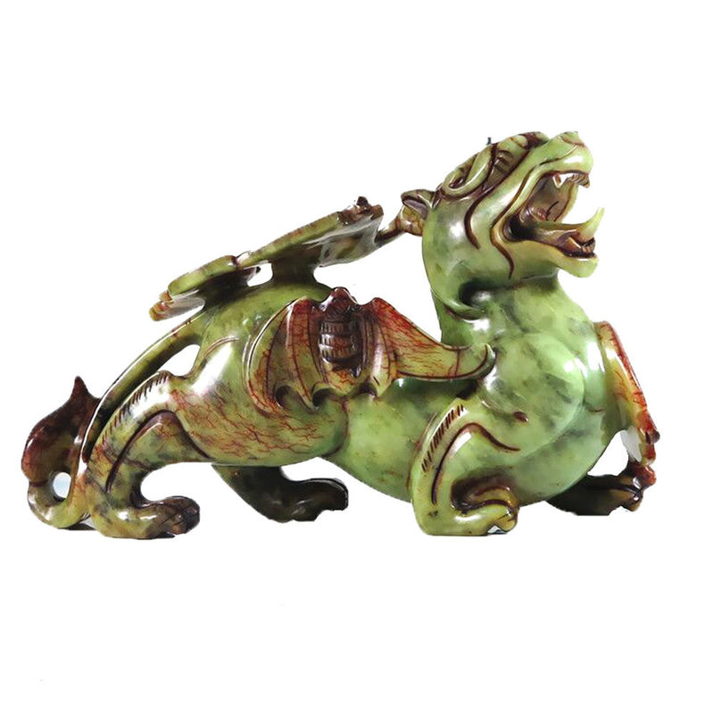 2 Stück Pixiu Chinesische Feng Shui Ornamente 20cm Jade Fledermaus Grüne Statue Individuelle Form Wohnkultur