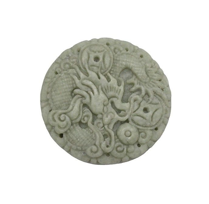 Traditioneller chinesischer Stil Rund Burma Smaragd Jadeit Jade Stein Drachen Anhänger Naturcharme Anhänger für Männer und Frauen