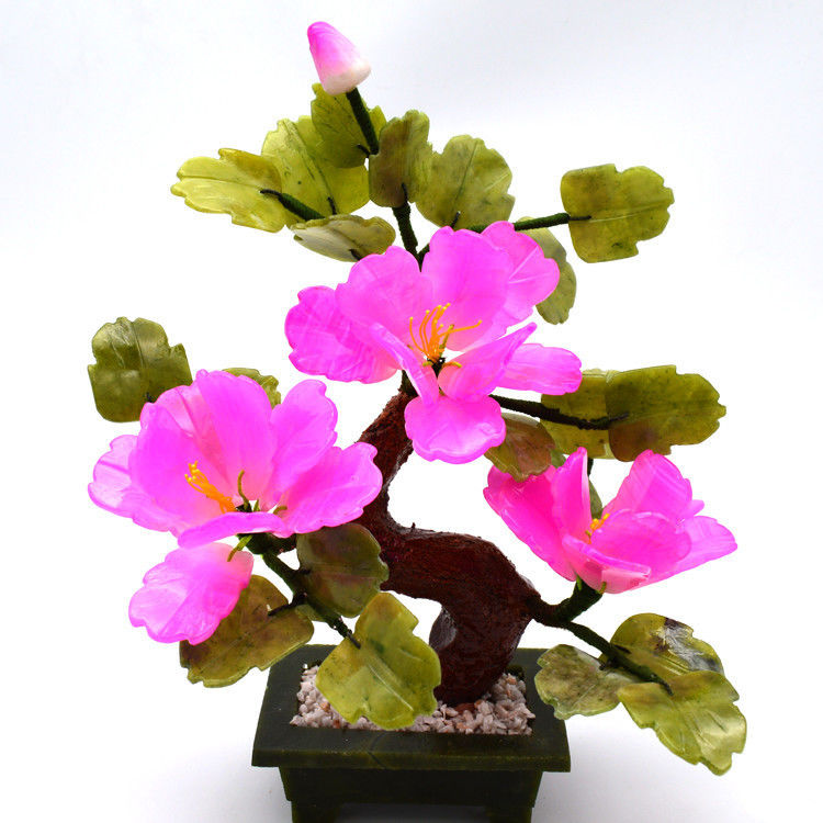 Customized Logo verfügbard Chinesische Jade Stein Blumen Bäume Rote dekorative Blumen Kristall Bäume für B2B Marke