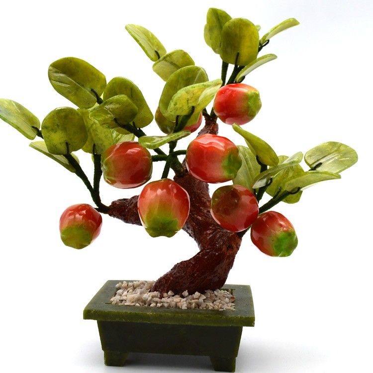 Gravurtechnik beliebte chinesische handgefertigte Kristallbäume Kristall Apfelbaum Jade Blumen Baum