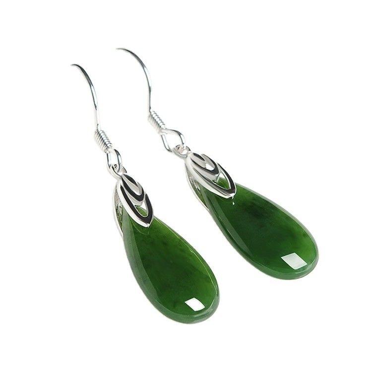 925 Sterling Silber Design Grün Nephrit Jade Tropfen Ohrringe mit Custom Logo Sublimation Druck