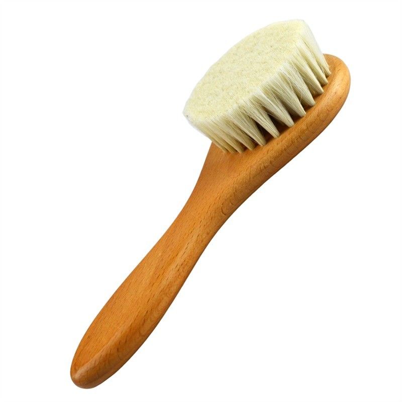 Natürliche weiche Bürsten Wolle Trockene Bürste Holzgriff Baby Haar Bürste Custom LOGO Gesichtskörper Reinigung Bad Werkzeug für Hautmassage