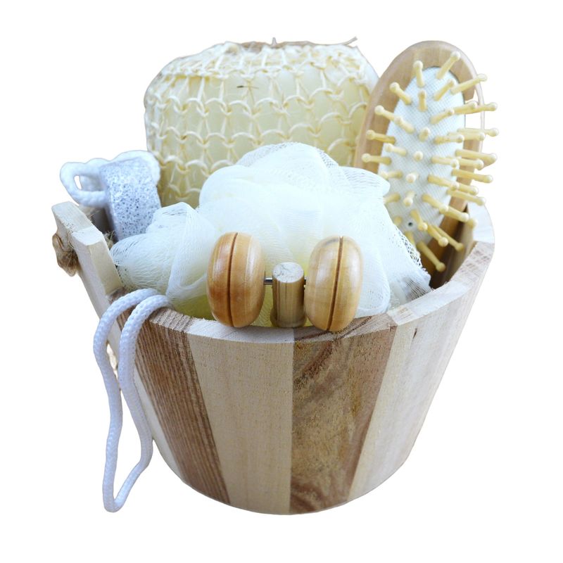 Körpermassagegerät Fassbad Fünfstück mit Bimsstein Gesichtsmassager Shampoo Kamm Toilettsponge und Duschpoof
