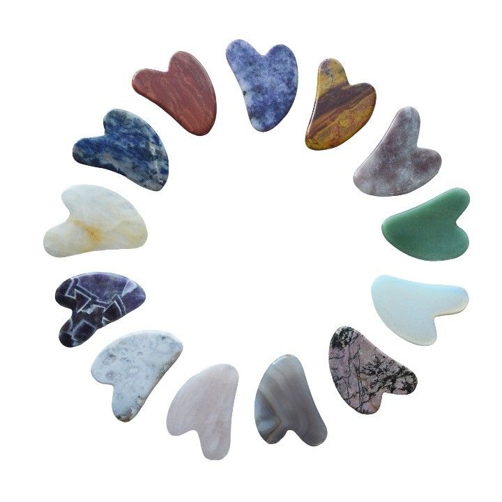 75*50mm Rose Quarz Jade Bian Stein Skulptur Herz Gua Sha Gesicht Skulptur Werkzeug für Hals Rücken Schulter Massage Anti-Aging