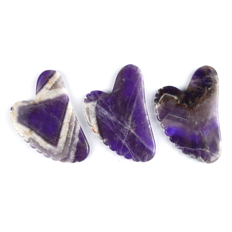 2024 Trending Massagetools Herzform Natürlicher Amethyst Gua Sha Mit Zähnen Custom Logo Guasha Körper Selbst Hautpflege