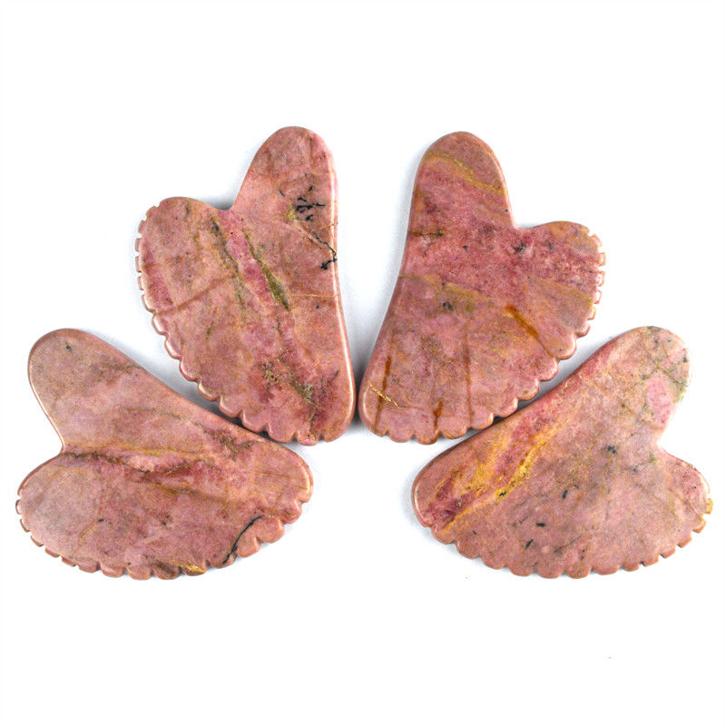 Körpermuskeln Natürliche Herzform Rhodonit Stein Gua Sha Schraubbrett Zähne Guasha Stein Gesichtsschönheit Massagetool Hautpflege