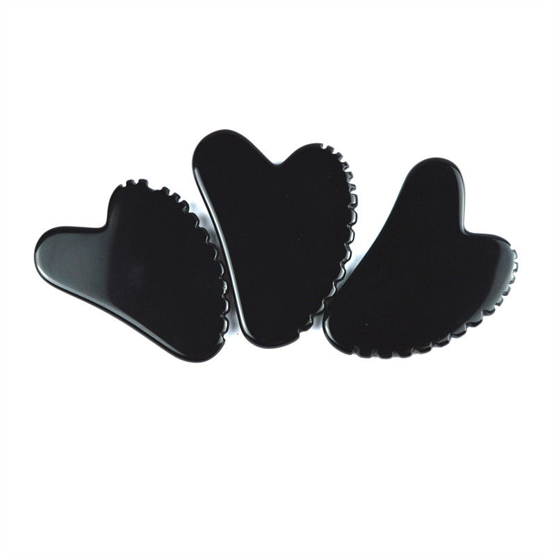 Natürliche Herzform Obsidian Gua Sha Massage Schabenwerkzeug mit Zähnen Gesichtsschönheitsmassager Haut Spa Werkzeug für Hautpflege