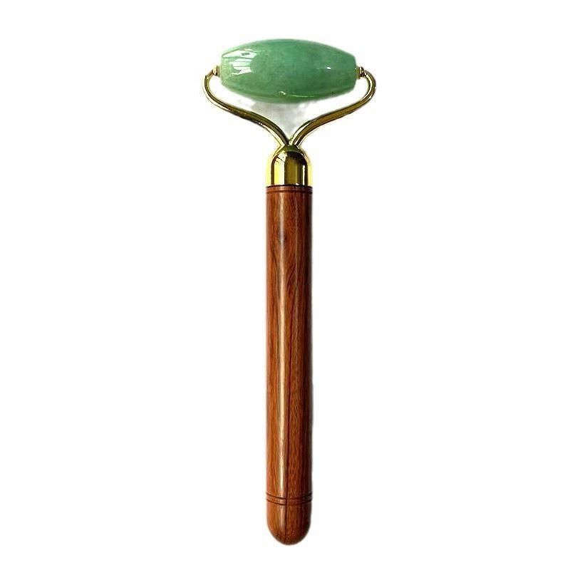 Grüner Aventurin Jade Gesichtsroller Gesichtshautpflege Jade Massagetool mit Holzgriff für maßgeschneidertes Logo verfügbar