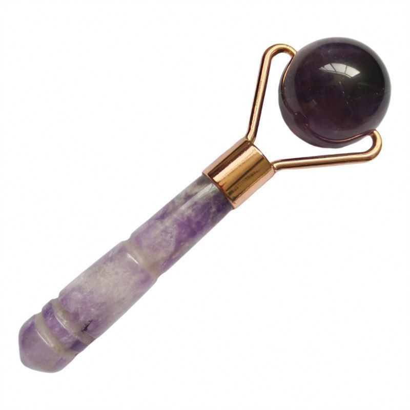 Personalisiertes Logo verfügbard Natürliche Amethyst-Jade-Rolle Lila Quarz Gesichtsmassage-Rolle für kleine Gesichtsschönheit