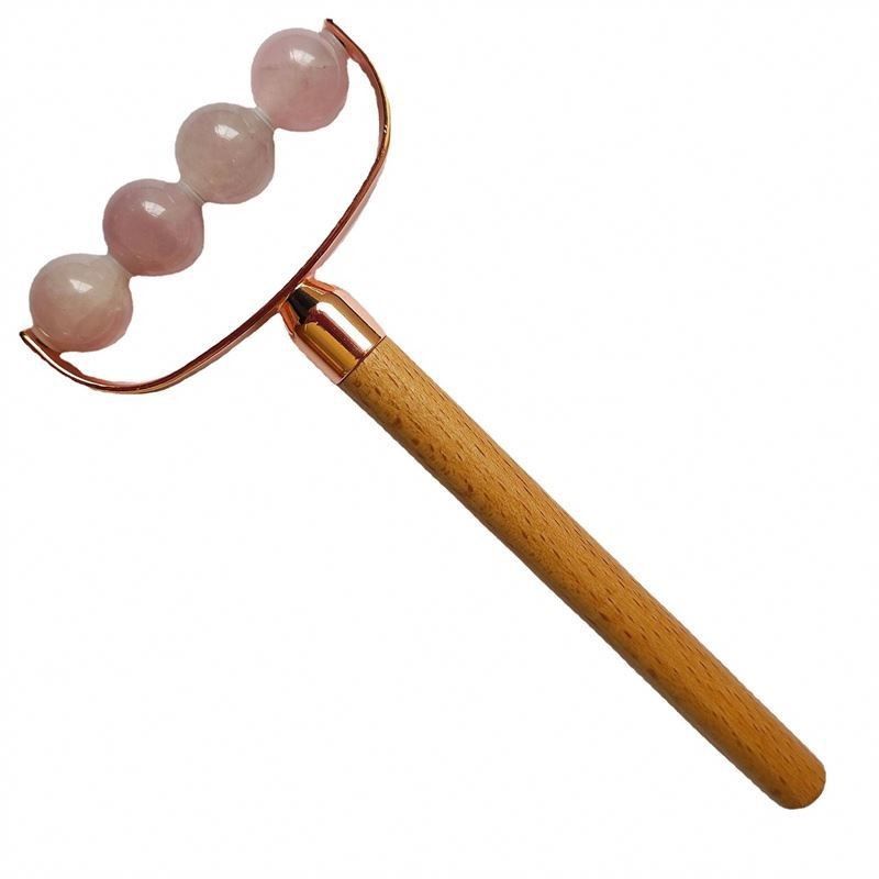 Gesichtsmassager Tragbare Rose Quarz Einkopf Gesichts Anti-Falten Roller Holzgriff