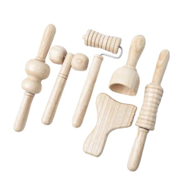Braunes Massivholz-Mini-Massager-Roller-Massage-Stick mit Griff Sechsstück-Set Guasha Körper Selbstgesundheit Hautpflege-Tool Spa