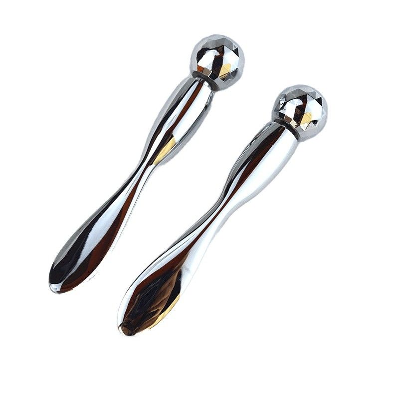 Silberner Edelstahl-Augen-Guasha-Massage-Stick Augencreme Löffel Metallkugeln Perlen Augenmassager für Schwellungen Hautpflege 2024 Stil