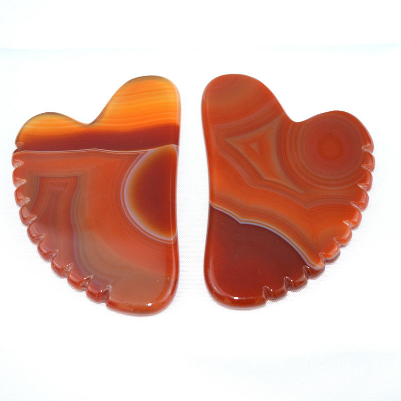 Herzform Karnelien Gua Sha Schrauben Massagebrett mit Zähnen Rot Achat Guasha Gesichts-Körpermassager Hautpflege Spa Entspannungstool für Spa