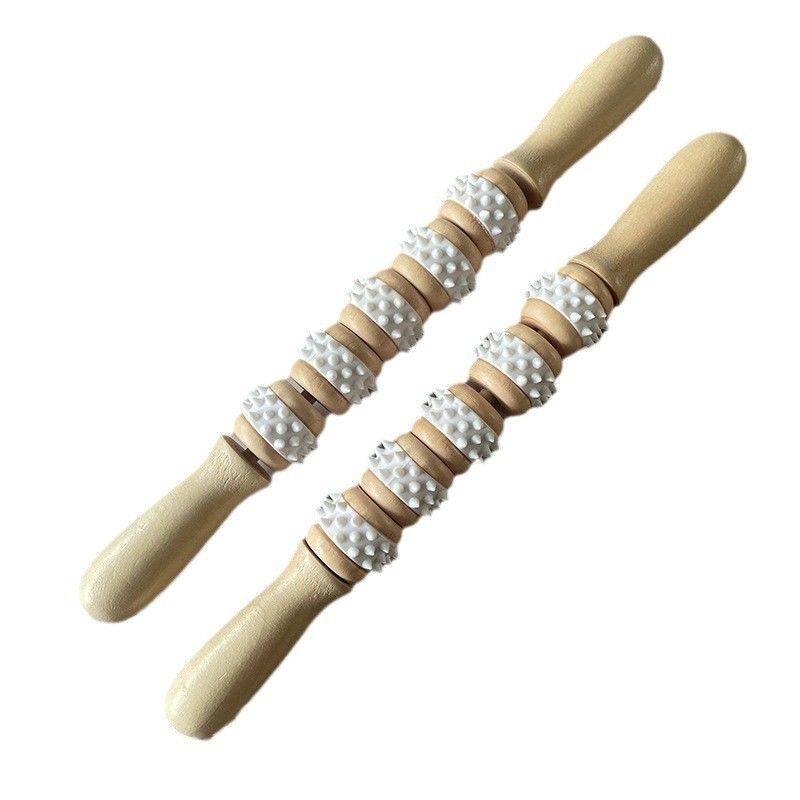 Fünf Räder Holz Gua Sha Massage Stick für Meridian Behandlung und Körperentspannung