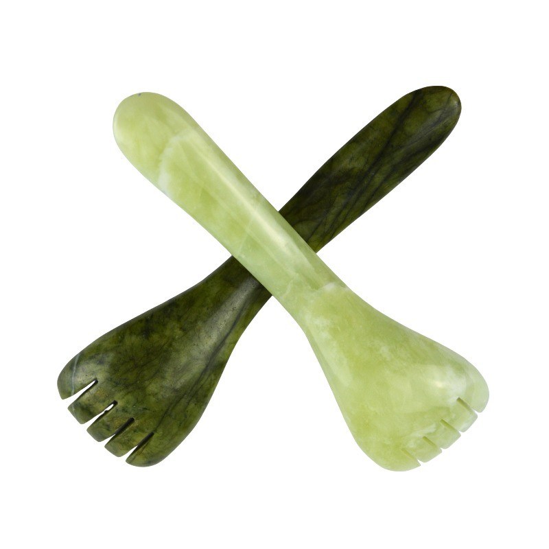 Individuelles Logo erhältlich helle grüne Xiuyan Jade Gua Sha Löffelform Akupunkturstift für Augen Akupunktur Löffel Massager