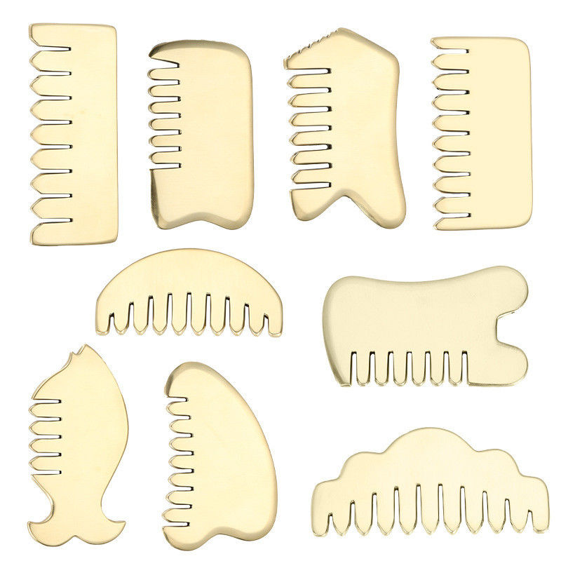 Muskelmassage Gold Gua Sha Brett Werkzeug für natürliche Messing Guasha Stein Kopf Massager Haar Gesundheitspflege Salon Schönheitsmittel
