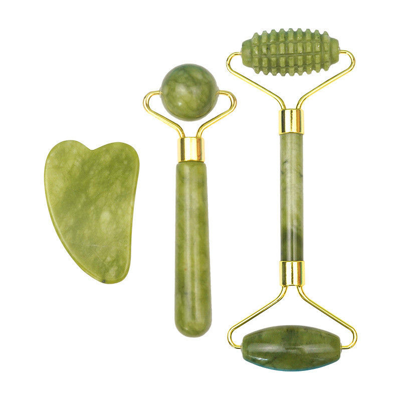 2024 Schwarzer Jade-Roller Gua Sha Set für Körpermassage und 100% natürliche Doppelkopf Haut Gesichtspflege
