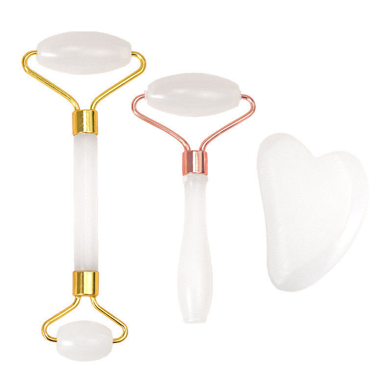 Muskelmassage Afghanische weiße Jade-Rolle und Gua Sha-Set für Körpermassage mit natürlichem Jade-Guasha-Stein