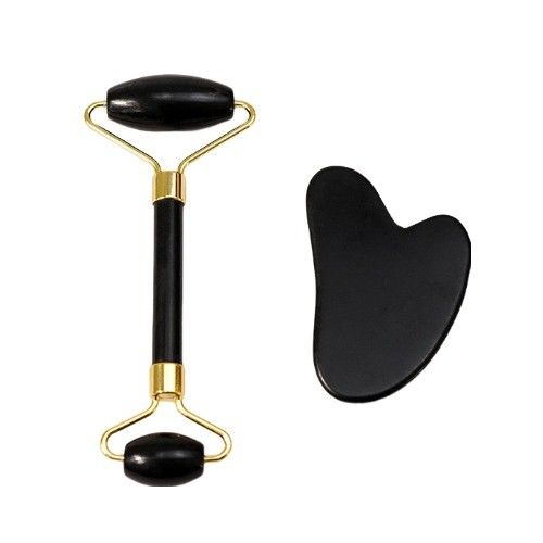 Body Scraper Customized Logo Availabled Natur schwarzer Bianstone Gesichtsmassage Roller Guasha schwarzer Jade Roller Set für Massage