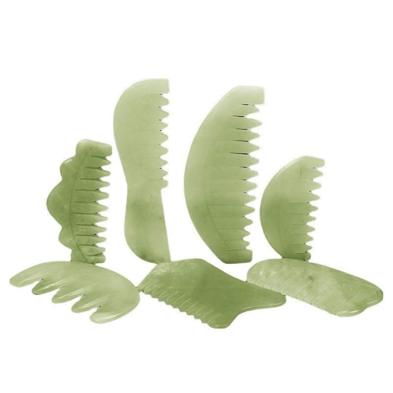 Akupunkturtherapie und Kopfhautmassage Natürlicher Jadehaarkamm mit Xiuyan Jade Gua Sha Werkzeugen