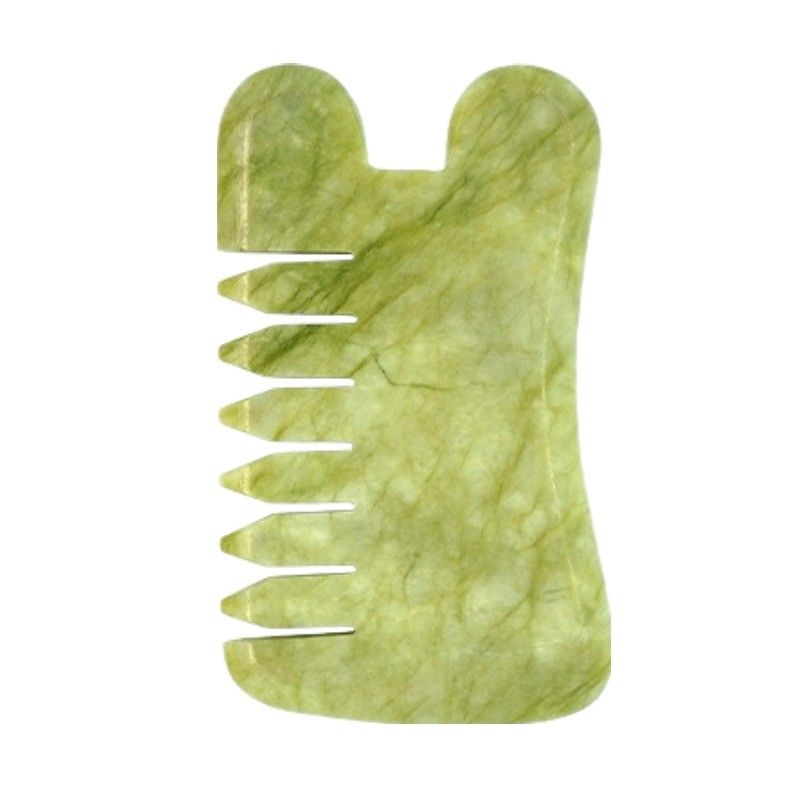 Natürlicher Grün Xiuyan Jade Gua Sha Kopfhaut Massage Kamm Guasha Stein Kopfmassager für Haar Gesundheit Pflege Salon Schönheitsmittel