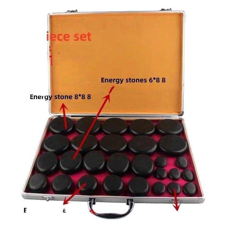 Muskelmassage heiße Steine Massage Kit Aluminium Heizkiste mit 28 Stück Basalt Energie Steine in schwarz