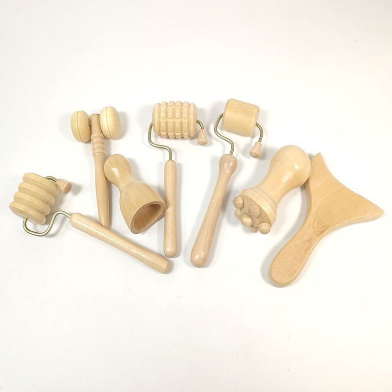 7 Stück Set Holz Massager Kit für Gua Sha Roller und manuelle Roller Holz Körper Guasha Massagetool