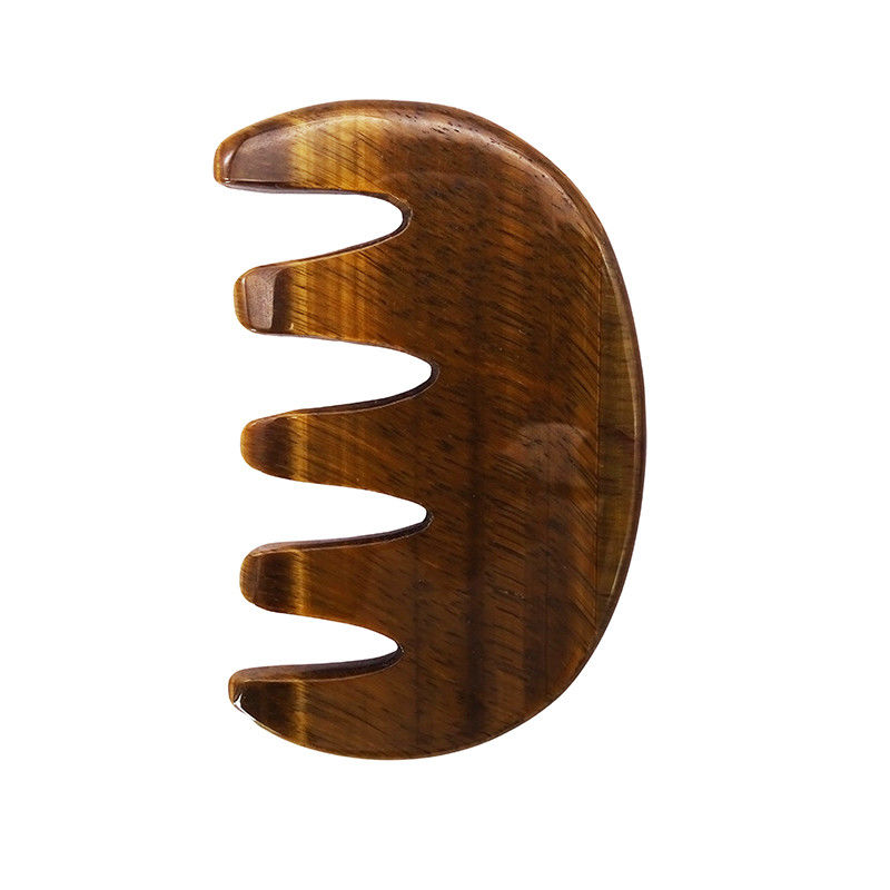 Brauner Naturtiger-Auge-Stein Guasha-Massage-Kamm für Körper und Hals-Therapie Haar-Kamm Kopfhaut-Massagegerät SPA-Behandlung