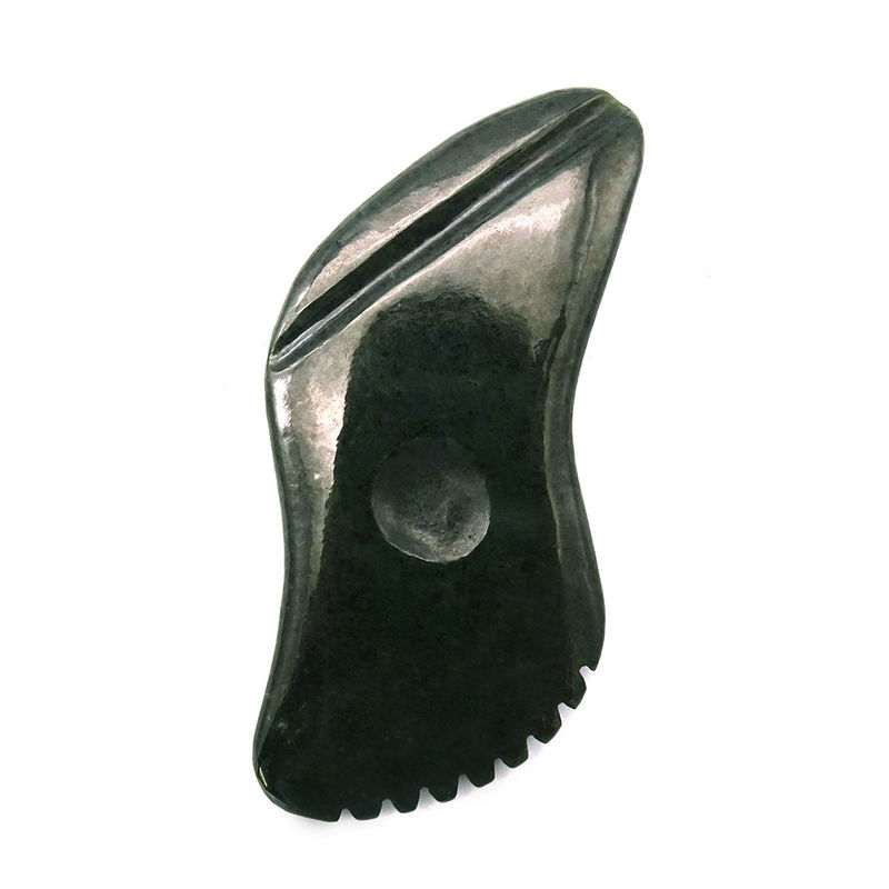 Natürlicher dunkelgrüner Nephrit Jade Gua Sha Körpermassagetools Traditionelles Schaben für den gesamten Körper 11,8cm*6cm*0,9cm
